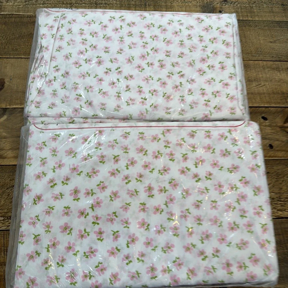 VTG Pink Floral Sleepwell Twin NOS Fitted & Flat Sheet Set USA No Iron Percale